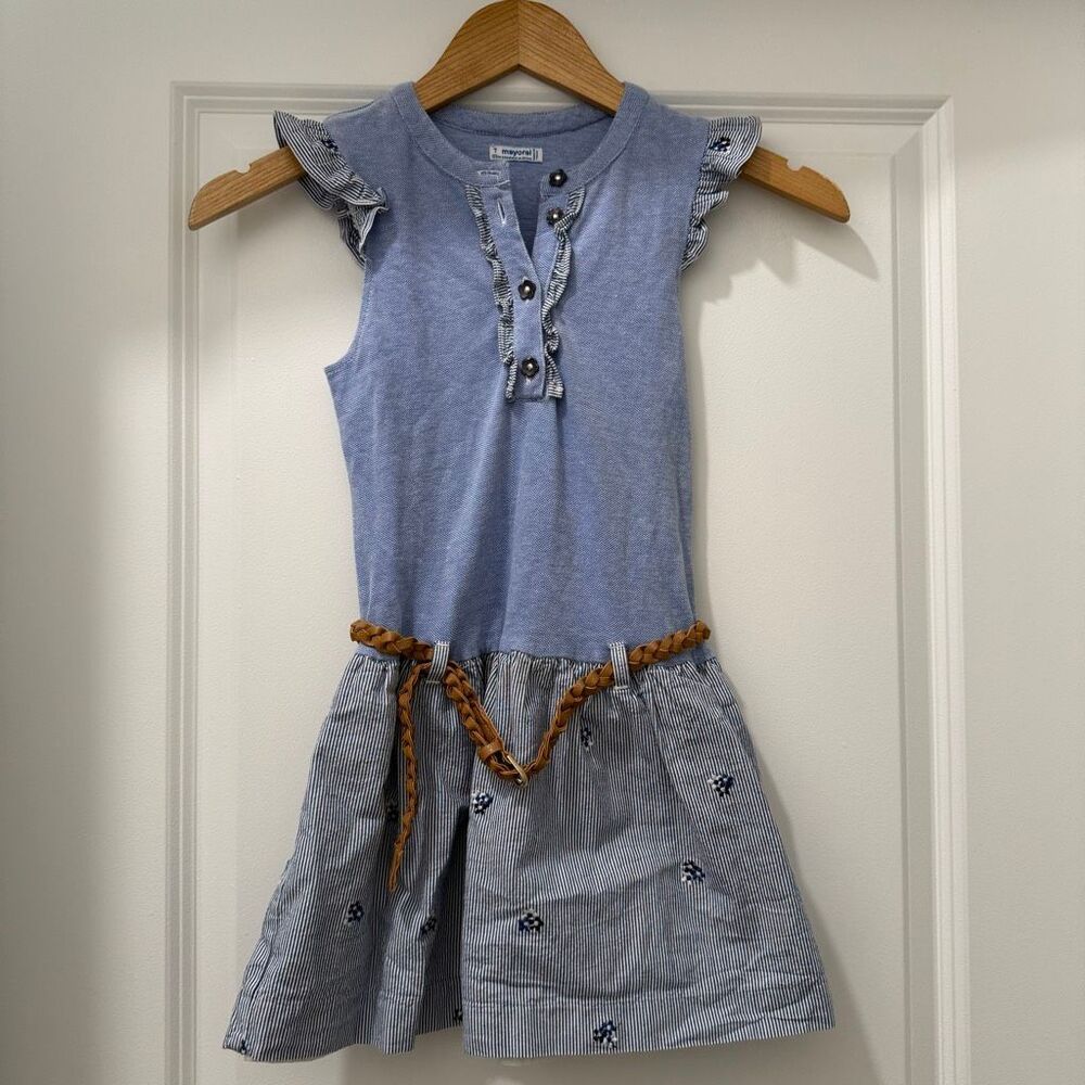 Mayoral girls' ruffled dress Button Front Sleeveless Size 7